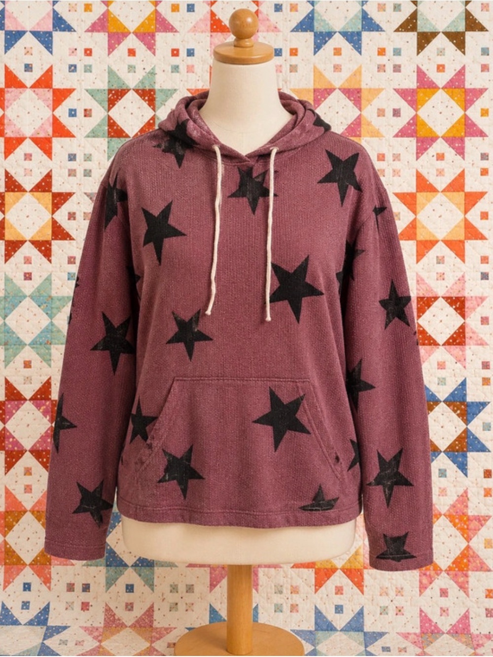 Women’s Star Print Hooded Sweatshirt - Plum